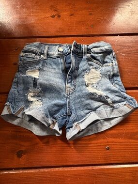 Aeropostale Women's Light Blue Distressed Rolled-Hem Denim Shorts